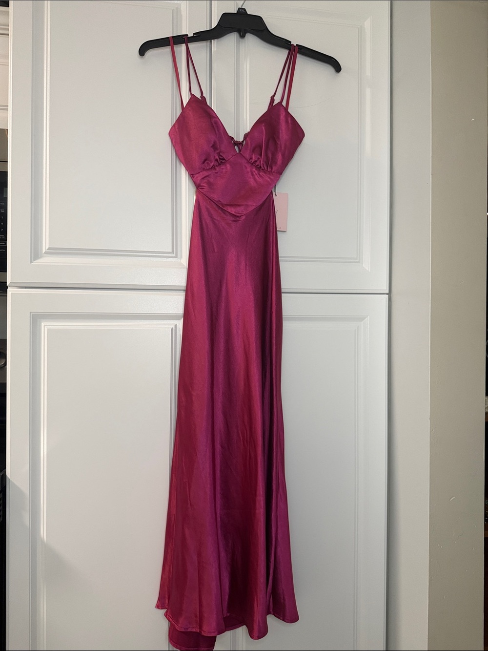Hello Molly Magenta Satin Slip Gown with Double Straps
